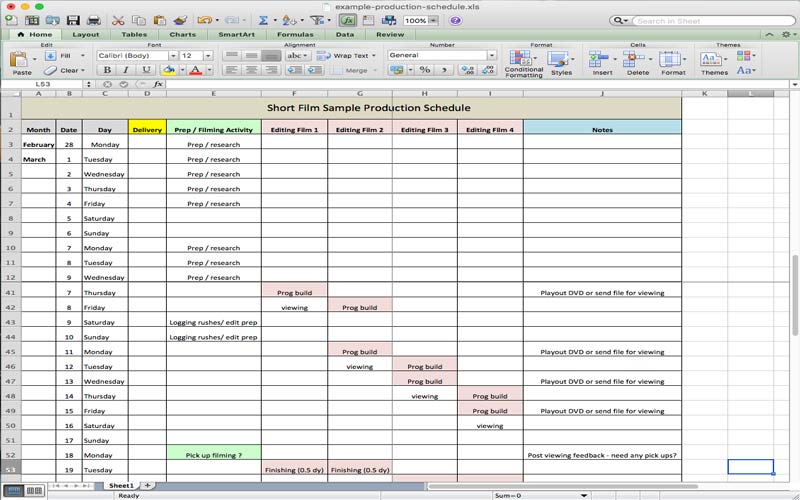 Video production schedule template